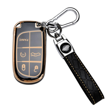 For Dodge Challenger Key Fob Cover - Soft Tpu Key Case Protector With Leather Keychain For Durango Charger,Jeep Grand Cherokee Renegade Compass Comander Smart Remote Key,3 4 5 Buttons