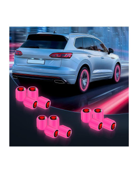 Luminous Auto Tire Valve Stem Caps, 12Pcs Skull Illuminated Wheel Valve Stem Cover, Night Glow Wheels Cap Corrosion Resistant, Fluorescent Tire Valve Caps Fit For Cars, Suvs, Trucks, Bikes (Pink)