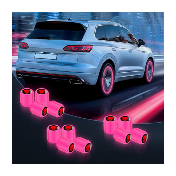 Luminous Auto Tire Valve Stem Caps, 12Pcs Skull Illuminated Wheel Valve Stem Cover, Night Glow Wheels Cap Corrosion Resistant, Fluorescent Tire Valve Caps Fit For Cars, Suvs, Trucks, Bikes (Pink)