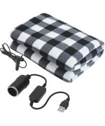 Electric Car Blanket 12V 58 X 43 Inch Travel Heated Fleece Blanket With Temperature Controller, Usb Charger Car Outlet Adapter For Car, Cold Weather Tailgating And Emergency Kit (Black White Plaid)