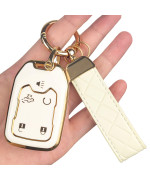 Ollen Key Fob Cover With Leather Keychain, Fit For 2017-2023 Gmc Acadia, 2019-2023 Terrain, 2019-2021 Gmc Sierra, Chevy Silverado, Full Protection Soft Tpu Key Case, 5 Button, With Keychain, White