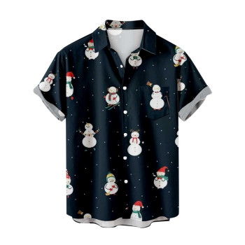 Snowman Graphic T Shirt Mens Christmas Shirts Loose Fit Button Down Holiday Vacation Party Dress Tops