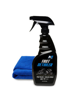 M1 Moto Fast Detailer Motorcycle Cleaner, Pro Polish Plus Sealer Spray, All-In-One Every Surface Motorcycle Cleaning Kit With Microfiber Cloth, Quick Detailer Cleans, Shines And Protects, 16 Fl Oz