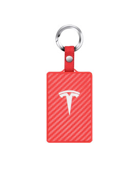 Upgrade Key Card Holder Silicone Protector Cover Keychain For Tesla Model 3 Model Y Accessories(Red Carbon)