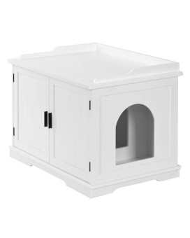 Karl Home Cat Litter Box Enclosure Furniture, Multi-Functional Pet House With Double Doors And Removable Divider, Suitable For Home Decoration, Kitty House White