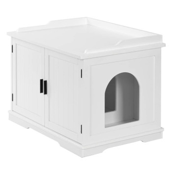 Karl Home Cat Litter Box Enclosure Furniture, Multi-Functional Pet House With Double Doors And Removable Divider, Suitable For Home Decoration, Kitty House White