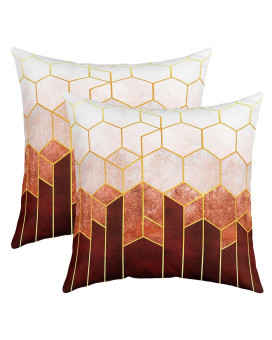 Geometric Pillow Covers Set Of 2 Hexagon Marble Throw Pillow Covers 16X16,Brown Marble Cushion Cases For Adult Men Women Boys,Modern Decorativeasquareapillowacases For Home Office Sofa Couch Bed