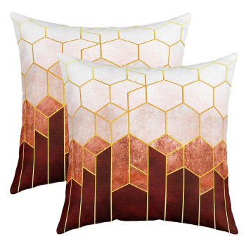 Geometric Pillow Covers Set Of 2 Hexagon Marble Throw Pillow Covers 16X16,Brown Marble Cushion Cases For Adult Men Women Boys,Modern Decorativeasquareapillowacases For Home Office Sofa Couch Bed