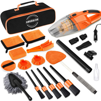 Hordalor 17Pcs Car Cleaning Kit,Car Interior Detailing Kit With High Power Handheld Vacuum,Detailing Brush Set,Windshield Cleaning Tool,Microfiber Applicator,Towels,Complete Car Cleaning Supplies
