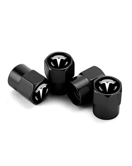 4Pcs Auto Tire Air Valve Caps- Car Wheel Tyre Dust Stems Cover With Logo Emblem Waterproof Dust-Proof Universal Fit For All Cars (Black, Fit Tesla)