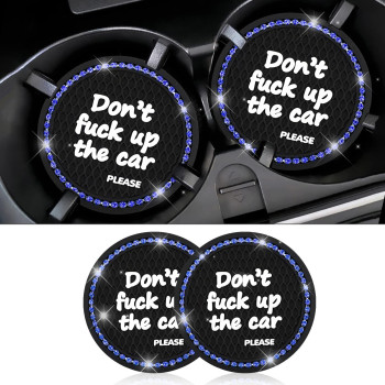 Jeseny Pack-2 Car Cup Hoder Coaster,Silicone Cup Holder Coaster, Auto Cup Holder Coaster Universal Fit, (Dont Fuck Up The Car Please Blue) Black Coaster