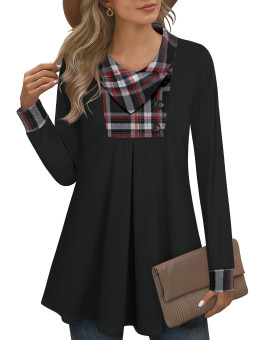 Timeson Long Tunic Tops To Wear With Leggings,Womens Winter Long Sleeve Blouses Ladies Christmas Sweaters Dressy Fall Plaid Shirts Cowl Neck Sweatshirts Office Work Warm Clothes Red Black Xx-Large