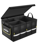 Oasser Car Trunk Organizer, Collapsible Waterproof Multi Compartments Car Storage Organizer With Foldable Cover Reflective Strip