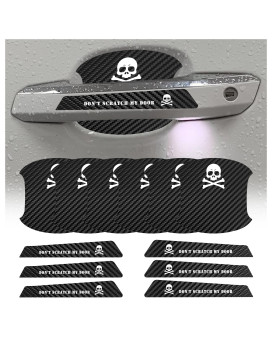 Nhhc 12Pcs Anti-Scratch Carbon Fiber Car Door Protector,Non-Marking Auto Door Handle Protective Film,Dont Fuck Up The Car Decoration Accessories For Vehicles (Skull-Black)