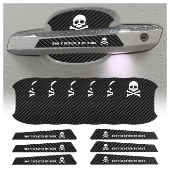 Nhhc 12Pcs Anti-Scratch Carbon Fiber Car Door Protector,Non-Marking Auto Door Handle Protective Film,Dont Fuck Up The Car Decoration Accessories For Vehicles (Skull-Black)