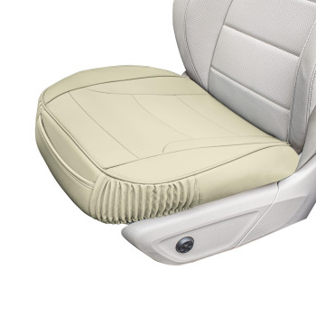 Fh Group Car Seat Cushion - Durable Solid Beige Pu Leather Car Seat Cushions, 2 Piece Front Set Car Seat Cushion, Bottom Seat Protector, Water Resistant Car Seat Cover For Sedan, Truck, Suv