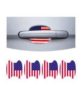 8Sanlione 4Pcs Car Door Handle Sticker, American Flag Universal Car Door Handle Cup Protective Films, Anti Scratches Door Side Paint Protector, Exterior Auto Accessories For Cars Trucks Suvs (Red)