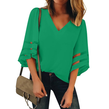 Lookbookstore Green Tops For Women Saint Patricks Day Shirt 2023 Summer Green Bell Sleeve Blouse Saint Patricks Day Outfits For Women Size M Size 8 10