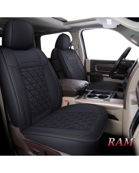 Coverado Front Car Seat Covers 3 Pieces, Waterproof Leather Dodge Ram Seat Cover Protectors Custom Fit For Ram 1500 2500 3500 2002-2023(Front Pair, Black)