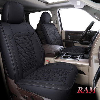 Coverado Front Car Seat Covers 3 Pieces, Waterproof Leather Dodge Ram Seat Cover Protectors Custom Fit For Ram 1500 2500 3500 2002-2023(Front Pair, Black)