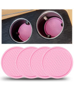 Car Cup Holder Coaster - 4 Pcs Automotive Drink Cup Holders Coasters Non-Slip Auto Interior Car Accessories For Women 275 Inch Pink