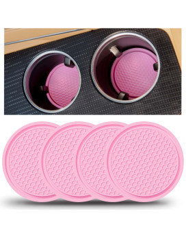 Car Cup Holder Coaster - 4 Pcs Automotive Drink Cup Holders Coasters Non-Slip Auto Interior Car Accessories For Women 275 Inch Pink