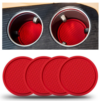 Car Cup Holder Coaster - 4 Pcs Automotive Drink Cup Holders Coasters Non-Slip Auto Interior Car Accessories For Women 334 Inch Red