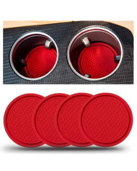 Car Cup Holder Coaster - 4 Pcs Automotive Drink Cup Holders Coasters Non-Slip Auto Interior Car Accessories For Women 275 Inch Red