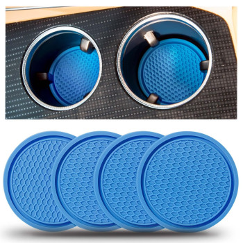 Car Cup Holder Coaster - 4 Pcs Automotive Drink Cup Holders Coasters Non-Slip Auto Interior Car Accessories For Women 275 Inch Blue