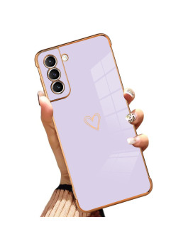 Aigomara Compatible Samsung Galaxy S22 Plus Case Heart Design Plating Black Cover Full Body Shockproof Protection Anti-Scratch Soft Tpu Slim Wireless Charging Case For Galaxy S22 Plus - Purple