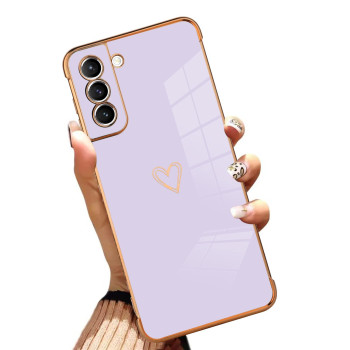 Aigomara Compatible Samsung Galaxy S22 Plus Case Heart Design Plating Black Cover Full Body Shockproof Protection Anti-Scratch Soft Tpu Slim Wireless Charging Case For Galaxy S22 Plus - Purple