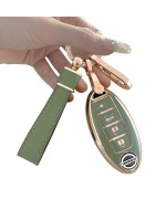 For Nissan Key Fob Cover Two Different Materials Keychain Accessories 5 Colors Tpu Key Cover For Nissan 345 Buttons Altima Maxima Rogue Armada Pathfinder Smart Key (4 Buttons Gold Edge Green)