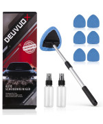 Deuvuo Upgraded Windshield Cleaning Tool, Expandable Car Window Cleaner With 6 Reusable Microfiber Pads, 2 Spray Bottles, Multifunctional Auto Windshield Glass Cleaner Tool Set