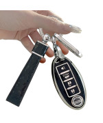 For Nissan Key Fob Cover Two Different Materials Keychain Accessories 5 Colors Tpu Key Cover For Nissan 345 Buttons Altima Maxima Rogue Armada Pathfinder Smart Key (4 Buttons Silver Edge Black)