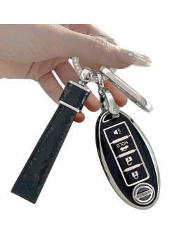 For Nissan Key Fob Cover Two Different Materials Keychain Accessories 5 Colors Tpu Key Cover For Nissan 345 Buttons Altima Maxima Rogue Armada Pathfinder Smart Key (4 Buttons Silver Edge Black)