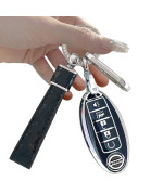 For Nissan Key Fob Cover Two Different Materials Keychain Accessories 5 Colors Tpu Key Cover For Nissan 345 Buttons Altima Maxima Rogue Armada Pathfinder Smart Key (5 Buttons Silver Edge Black)