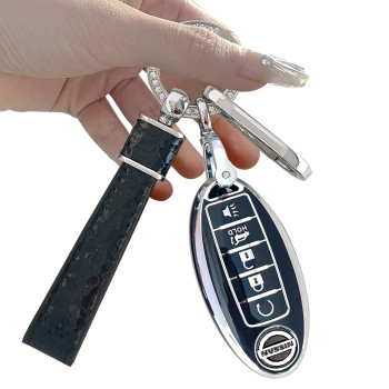 For Nissan Key Fob Cover Two Different Materials Keychain Accessories 5 Colors Tpu Key Cover For Nissan 345 Buttons Altima Maxima Rogue Armada Pathfinder Smart Key (5 Buttons Silver Edge Black)