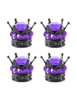 Singaro Car Crown Tire Valve Cap, Bling Crystal Diamond Chrome Plated Crown Tire Valve Stem Covers, Applicable To Cars, Trucks, Bicycles And Motorcycles, Car Exterior Accessories (4Pcs Purple)