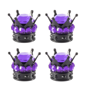 Singaro Car Crown Tire Valve Cap, Bling Crystal Diamond Chrome Plated Crown Tire Valve Stem Covers, Applicable To Cars, Trucks, Bicycles And Motorcycles, Car Exterior Accessories (4Pcs Purple)