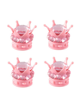 Singaro Car Crown Tire Valve Cap, Bling Crystal Diamond Chrome Plated Crown Tire Valve Stem Covers, Applicable To Cars, Trucks, Bicycles And Motorcycles, Car Exterior Accessories (4Pcs Pink)