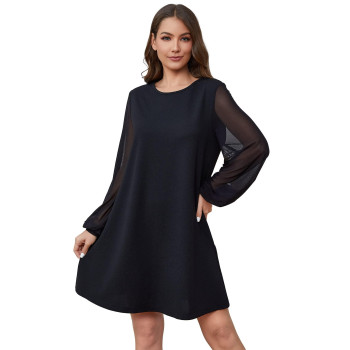 Sweatyrocks Womens Elegant Mesh Contrast Long Sleeve A Line Mini Short Dress Pure Mesh Black Xl
