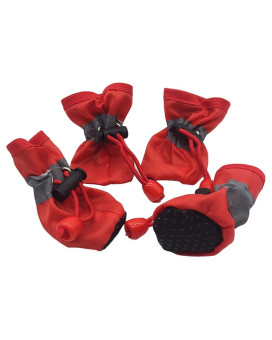 Pet Shoes For Summer 4Pcs1 Set Dog Boots Waterproof Furniture Protection Soft Anti Scalding Paw Protector(5,Red)