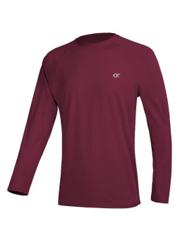 Mens Long Sleeve Rash Guard Swim Shirt Upf 50 Sun Protection Athletic Shirts Workout Running Hiking T-Shirt Swimwear Burgundy M