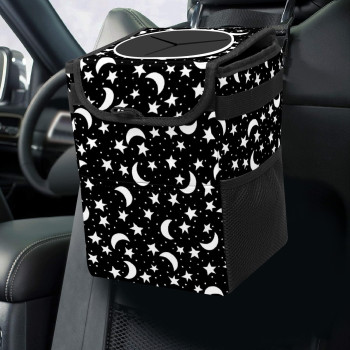 Gactivity Gothic Night Stars Moons On Black Car Trash Can With Lid Collapsible Reusable Waterproof Car Garage Bag,Automotive Garbage Can,Car Accessories Interior Car Organizer