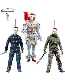 6Pcs Classic Horror Characters Car Air Fresheners Incense Chips Black Ice And Candy Scented Ornament Halloween Ornament Car Rearview Mirror Pendant Hanging Christmas Tree Decor Or Birthday Party (3Pcs-D)