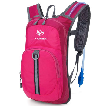 Ivygreen Kids Hydration Backpack, Hiking Backpack For Boys Or Girls With 15L Water Bladder (Rose Red)