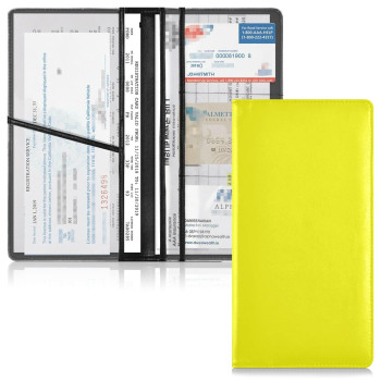 Car Registration And Insurance Card Holder Yellow Leather Glove Box Organize Men Women Wallet Accessories Case For Cards, Essential Document Driver License