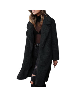 Vliolat Womens Winter Clothes 2022 Fuzzy Fleece Lapel Open Front Long Cardigan Coat Faux Fur Warm Winter Outwear Jackets