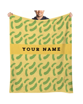 Personalized Pickle Blanket With Text Name Custom Pickle Throw Blankets For Pickle Lovers For Girls Boys Pickle Themed Gifts Pickle Fleece Blanket Lightweight, Soft, Comfortable, Warm