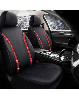 Pariitadin Bling Leather Car Seat Covers 2 Front Seats For Cute Women Girl, Shining Rhinestone Breathable Automotive Seat Covers For Cars, Universal Fit Most Cars Sedans Suvs Trucks(Red Diamond)